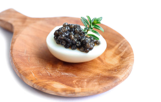 Boiled Quail Egg with Kaluga Sturgeon Caviar on top.