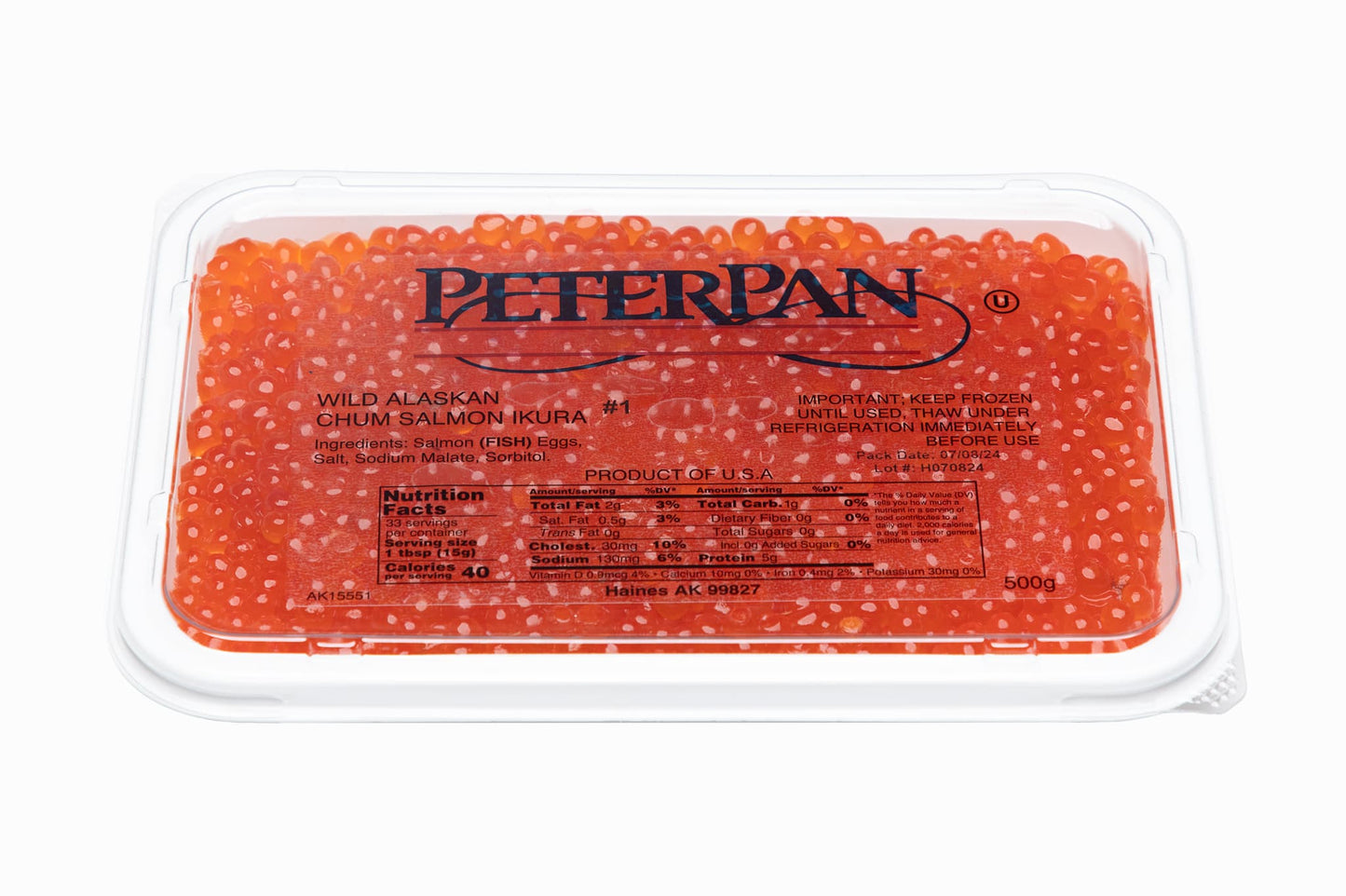 Wild Alaskan Chum Salmon Caviar Peter Pan (Grade 1, 2025 SEASON) 17.6 oz