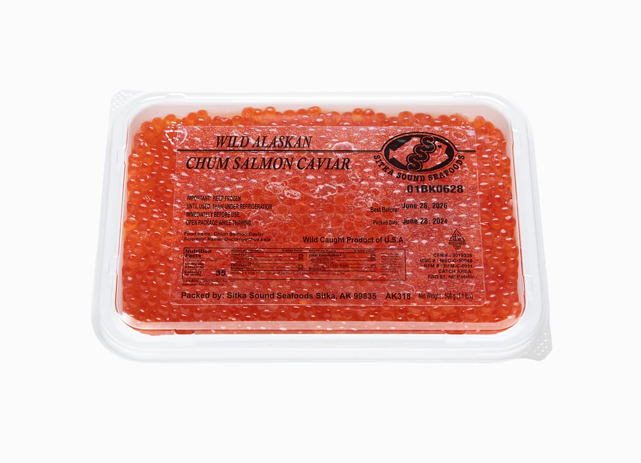 Wild Alaskan Chum Salmon Caviar Sitka Sound Seafoods (Grade 1, 2025 SEASON) 17.6 oz
