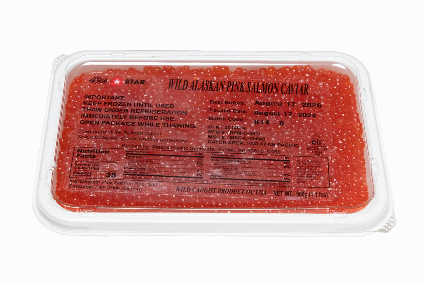 Wild Alaskan Pink Salmon Caviar 49th Star (Grade 1, 2024 SEASON) 17.6 oz
