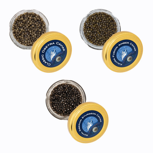 Classic Osetra, Siberian Sturgeon, Kaluga Caviar Tasting Set