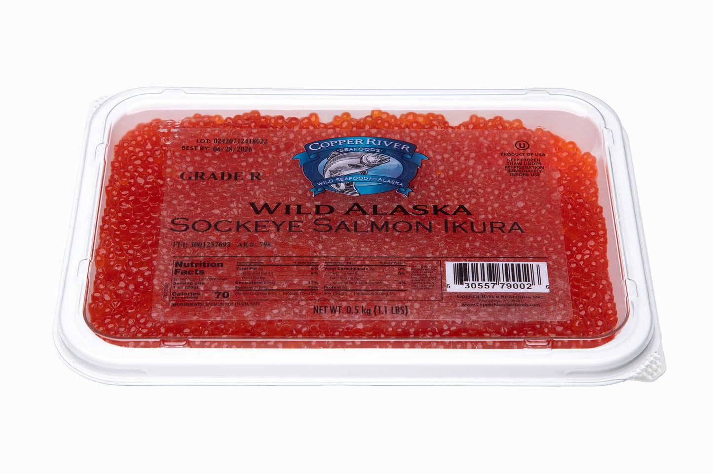 Wild Alaskan Sockeye Salmon Caviar Copper River (Grade 1, 2024 SEASON) 17.6 oz