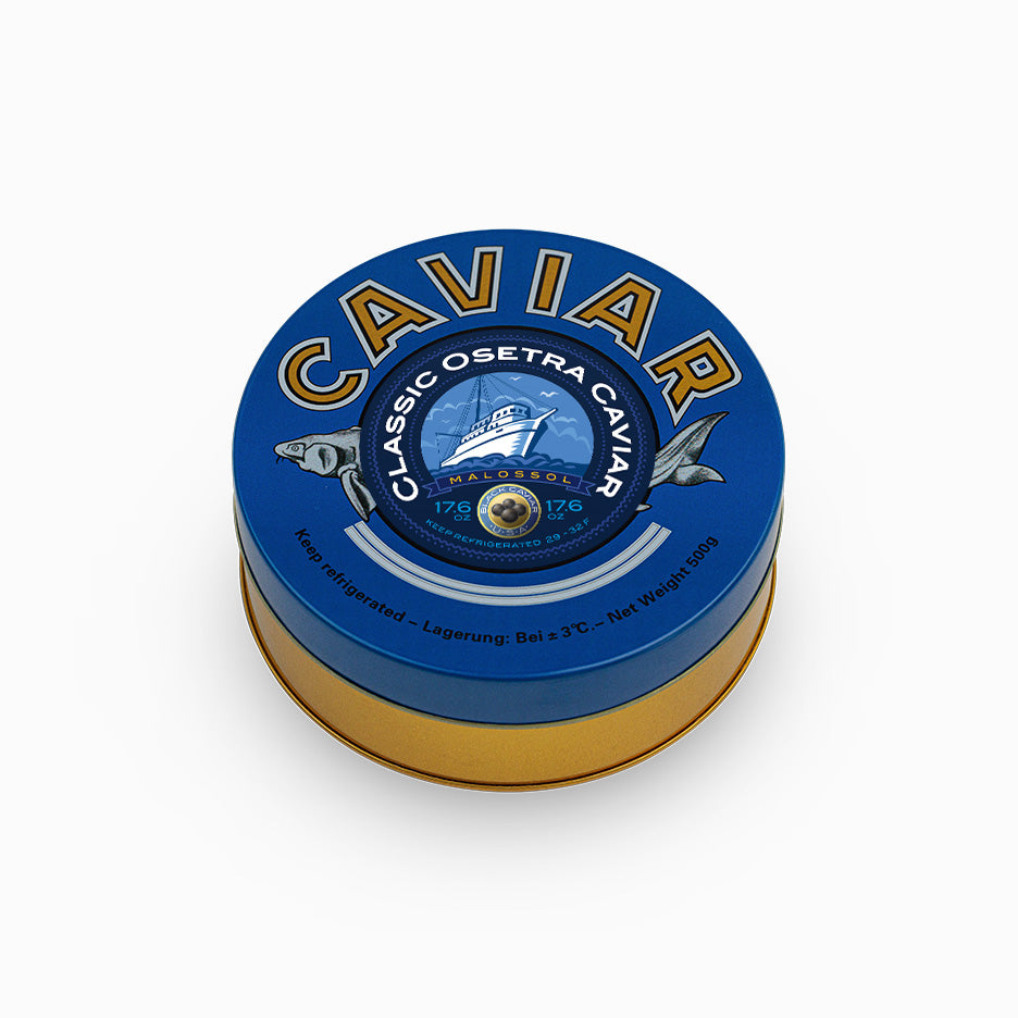 Classic Osetra Caviar in a closed metal tin 17.6 oz.