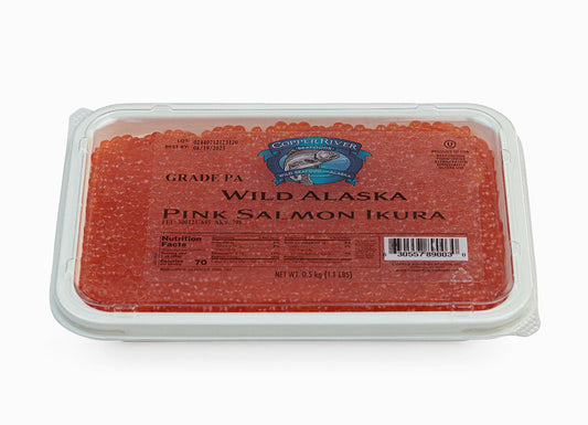 Wild Alaskan Pink Salmon Caviar Copper River Grade PA 17.6 oz in a package.